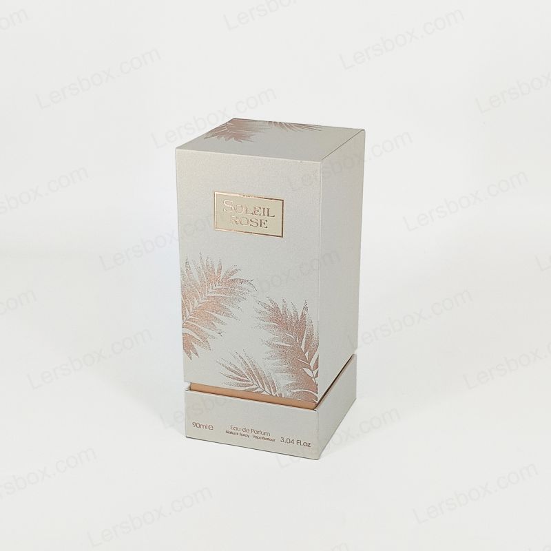Kotak hadiah parfum buatan tangan dengan branding foil emas dan eva foam cushion hp003