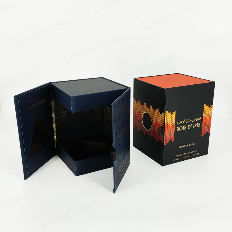Kotak Parfum Kaku Mewah Dengan Logo Foil Emas Kustom dan Eva Tray HP002 yang Elegan
