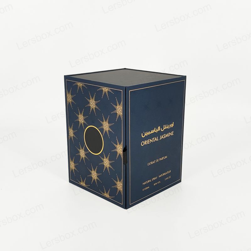 Kotak Parfum Kaku Mewah Dengan Logo Foil Emas Kustom dan Eva Tray HP002 yang Elegan