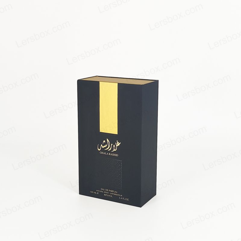 Kemasan parfum foil emas dengan tutup kaku dan baki busa EVA untuk tampilan wewangian HP011