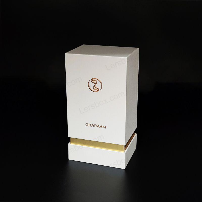 Kotak parfum mewah dengan logo foil emas buatan tangan dan busa eva insert HP012