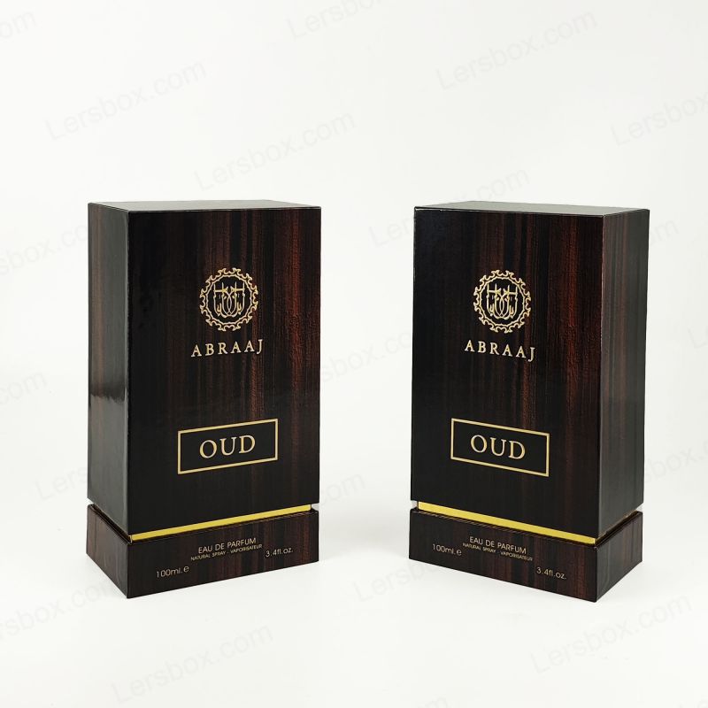 Kemasan parfum kaku buatan tangan dengan detail foil emas dan eva busa insert HP019