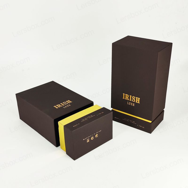 Kotak parfum canggih dengan foil emas khusus dan busa eva untuk tampilan wewangian yang aman HP028