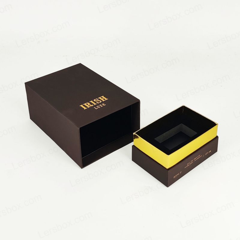 Kotak parfum canggih dengan foil emas khusus dan busa eva untuk tampilan wewangian yang aman HP028