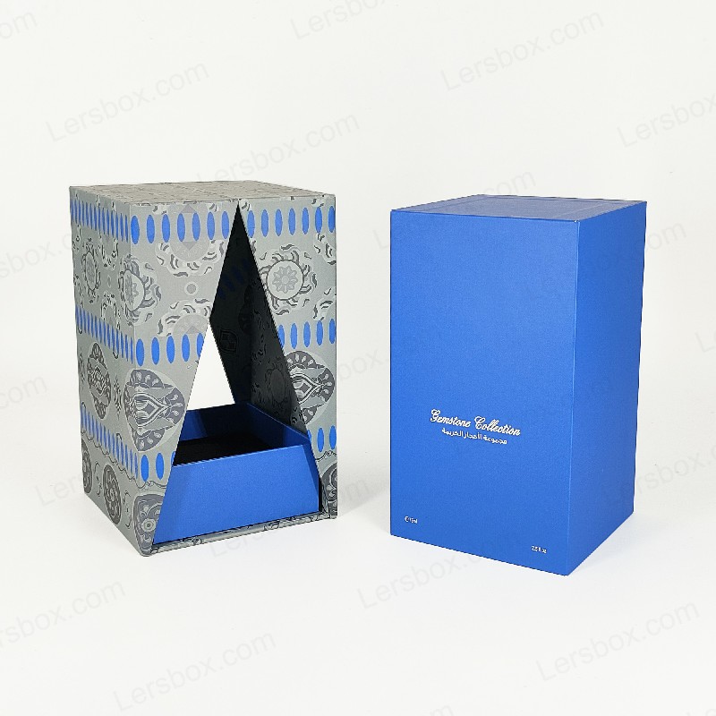 Kotak parfum foil emas premium dengan baki busa eva dan tutup kokoh dan desain dasar hp029