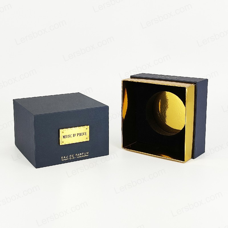 Kemasan parfum foil emas mewah dengan struktur kaku buatan tangan dan eva baki sisipan hp030