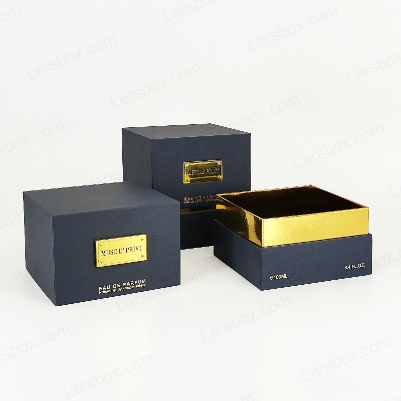 Kemasan parfum foil emas mewah dengan struktur kaku buatan tangan dan eva baki sisipan hp030