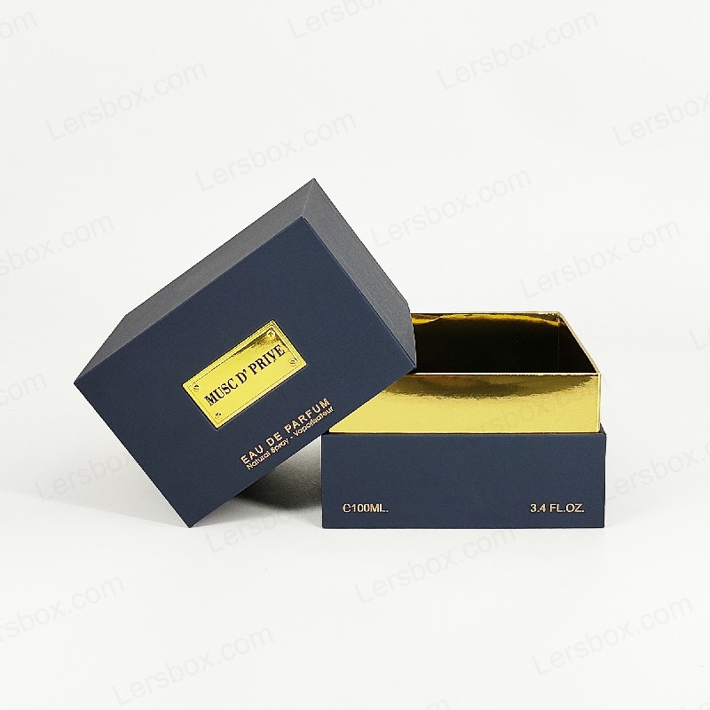 Kemasan parfum foil emas mewah dengan struktur kaku buatan tangan dan eva baki sisipan hp030