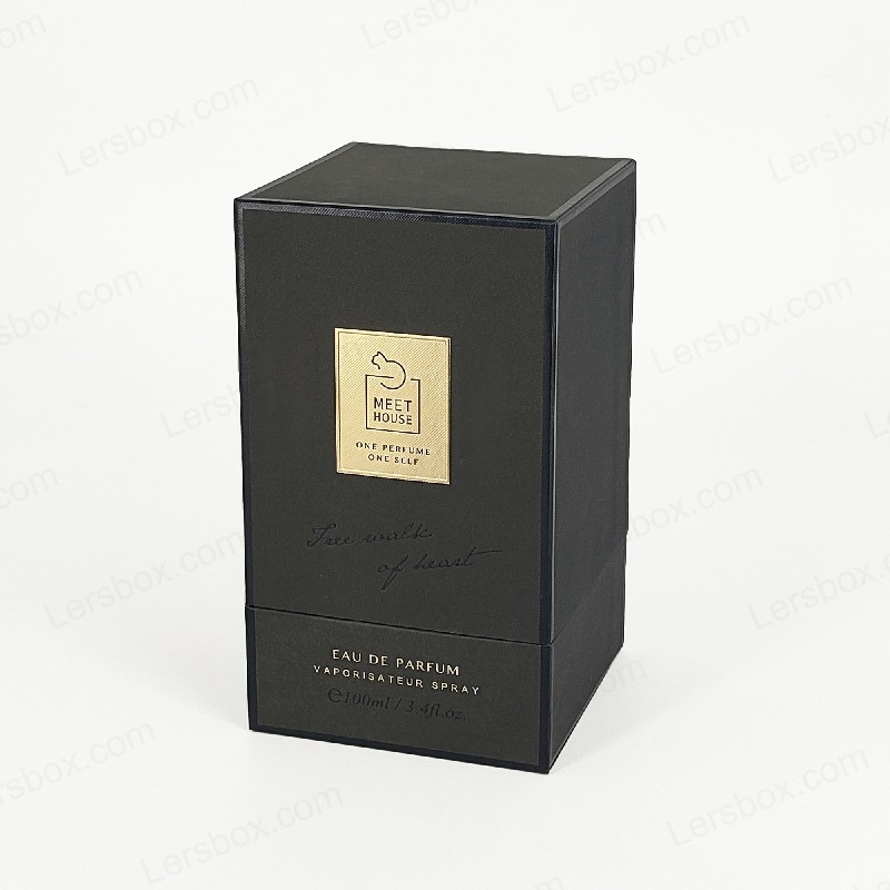 Kotak parfum foil emas dengan tutup kaku, pangkalan, dan baki busa eva untuk tampilan mewah HP034